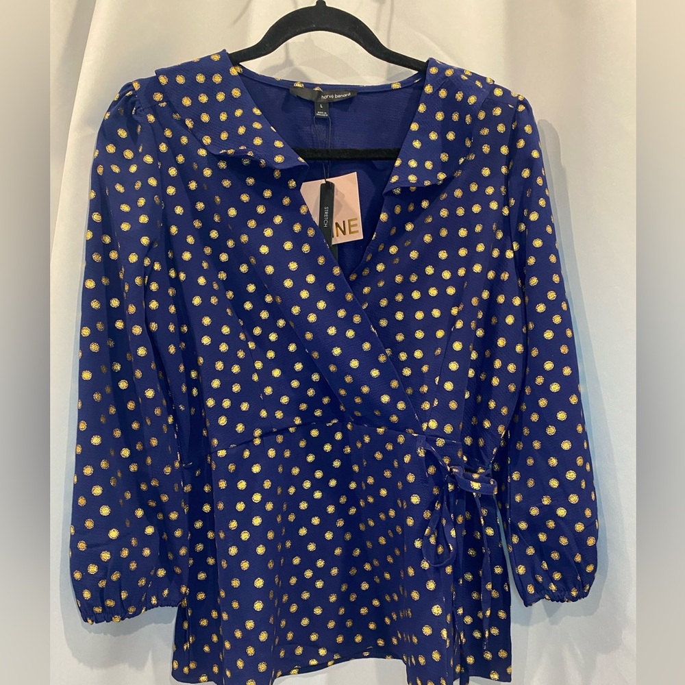 Harve Benard Blue Polka Dot Wrap Top